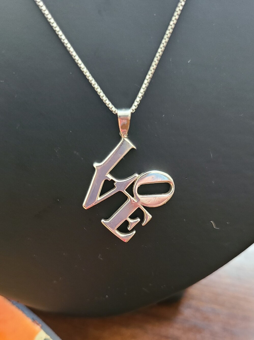"Love Pendant Polished Sterling Silver stacked, necklace block Lettering Pendant